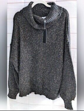Nwt Kuwallatee Speckled Black Knit 🧶 Cowl Neck Super Cozy Sweater (M/L)